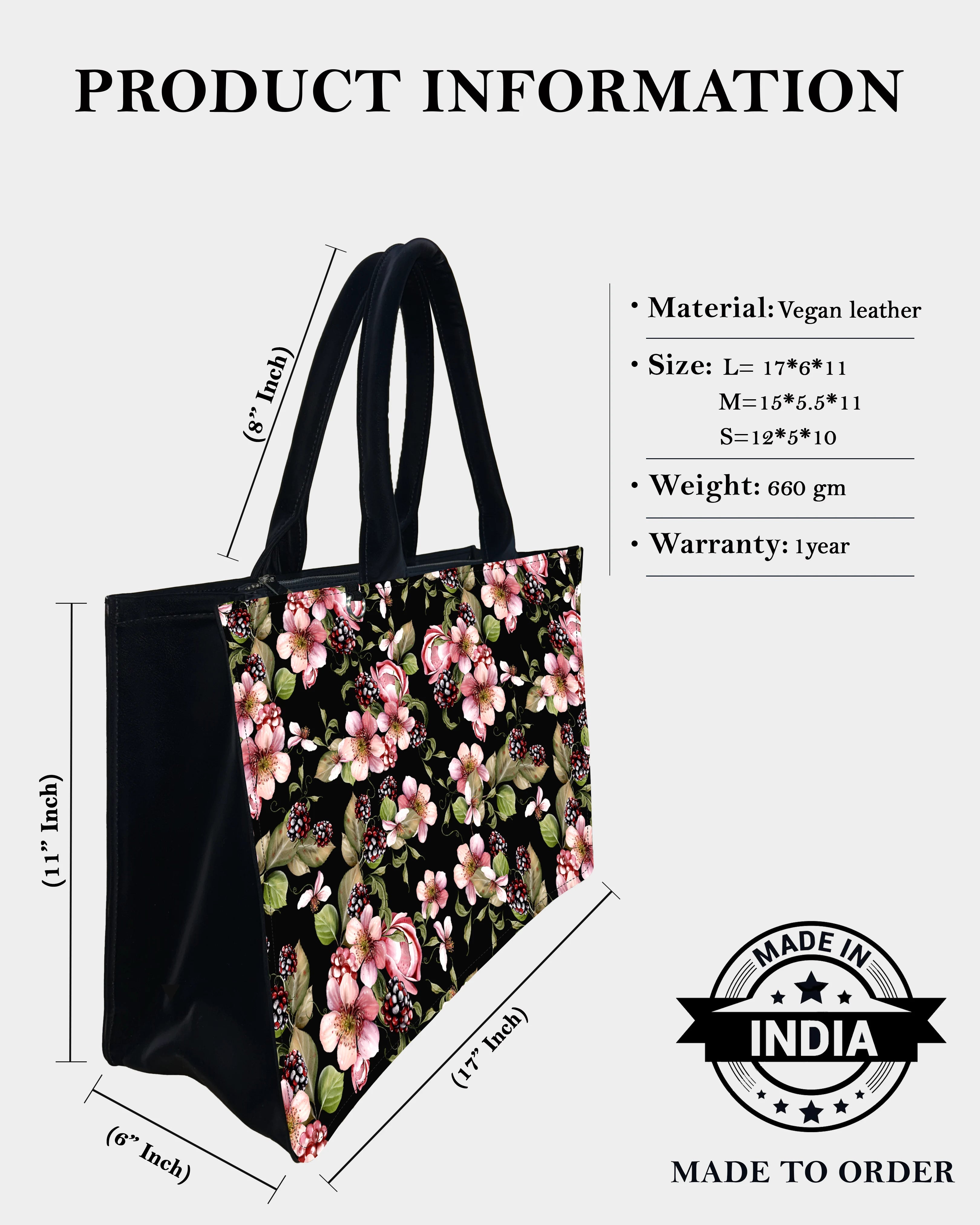 Twilight Blackberry Blossom Designer Tote Bag –  Bold, Botanical & Bespoke