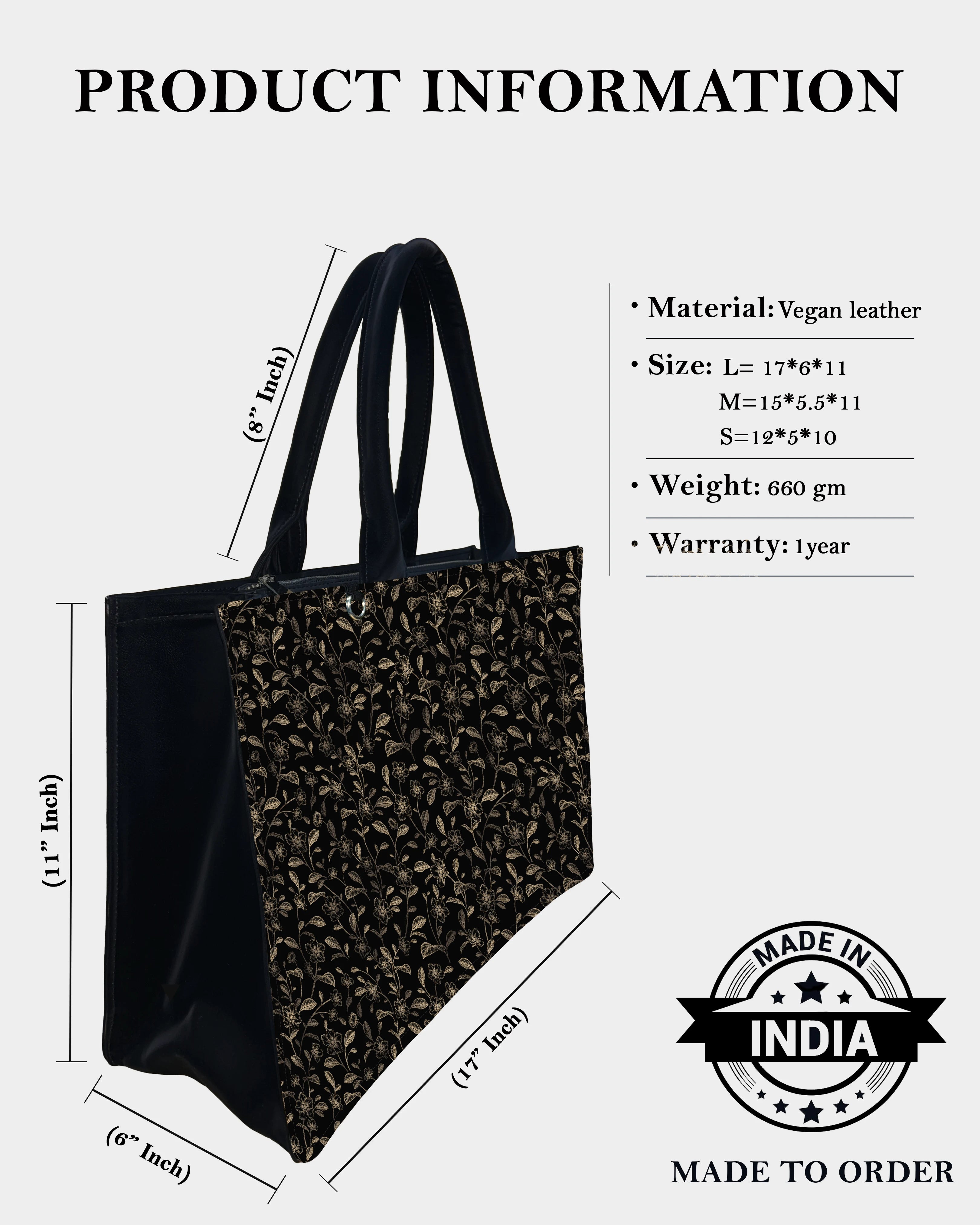 Dark Gold Flower Designer Tote Bag – Vintage Floral Line Art