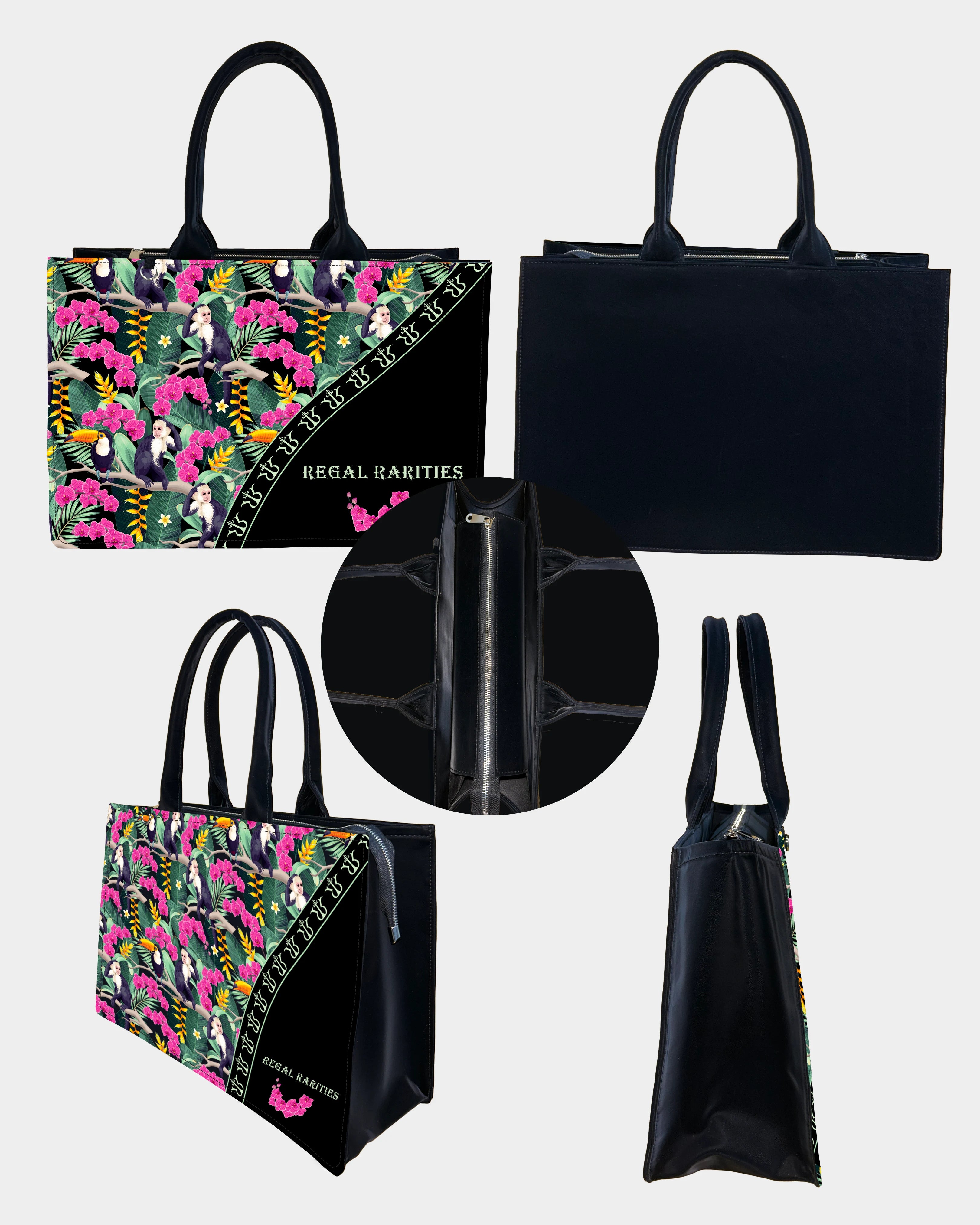 Pink Flower Monkey Customized Tote Bag– Tropical & Fun Gift Idea