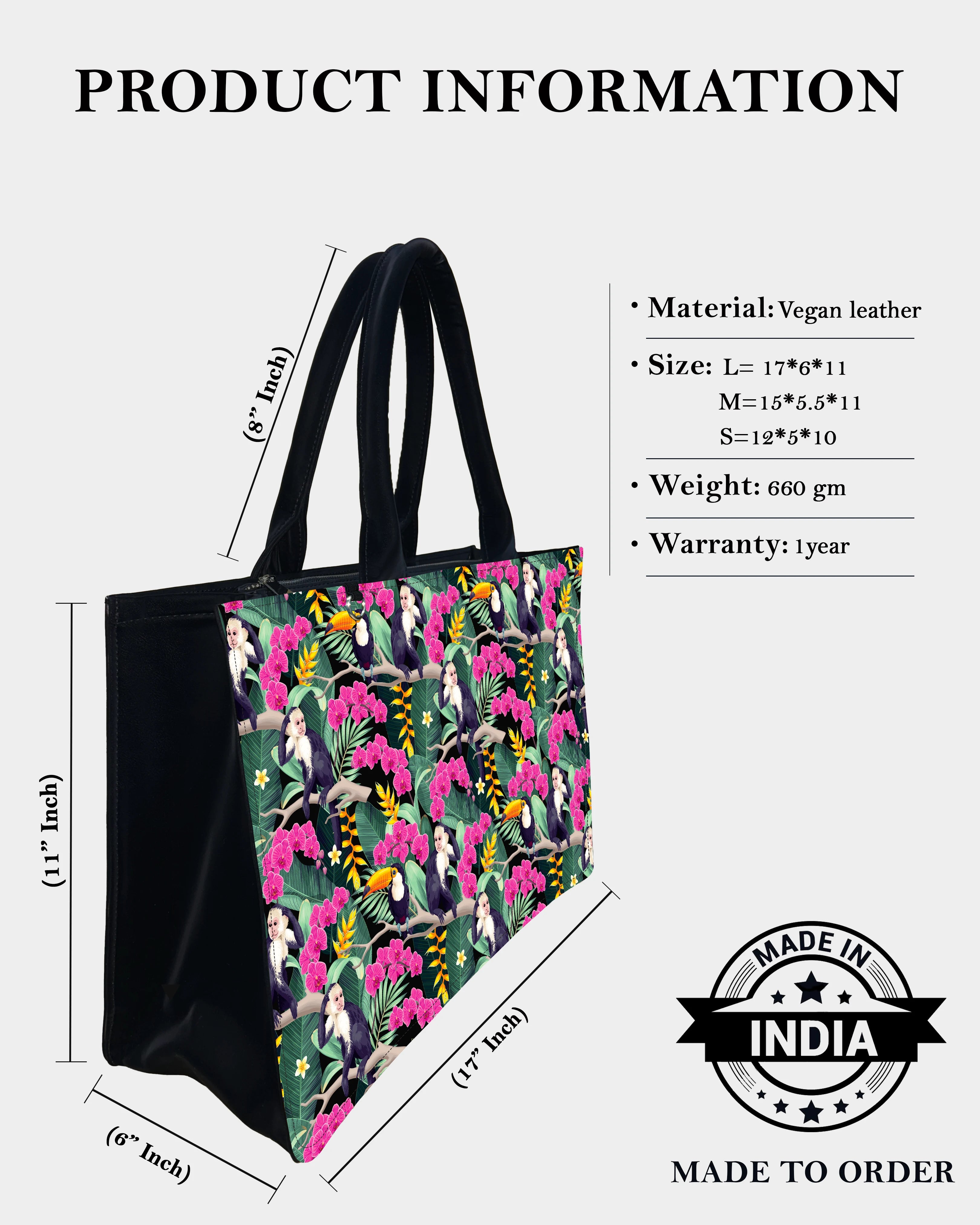 Pink Flower Monkey Designer Tote Bag– Tropical & Fun Gift Idea